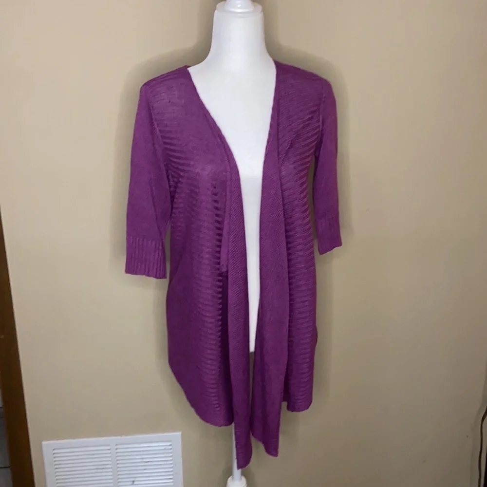 Eileen Fisher asymmetrical open front silk linen blend Cardigan Sweater
